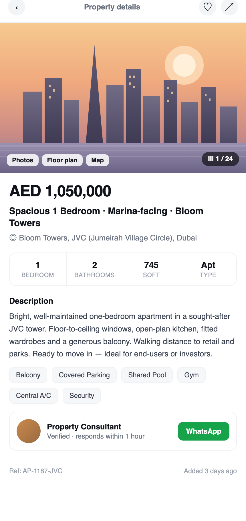 Example of a Dubai property listing screenshot